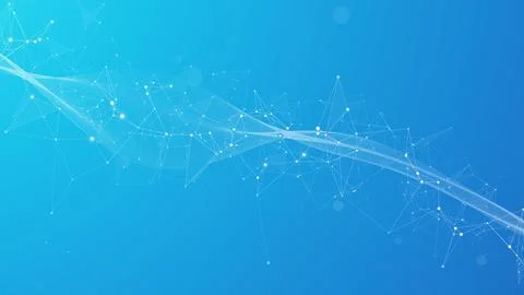 White plexus network and wave lines on cyan blue, data visualization Stock-Illustration