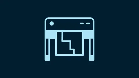 White Plotter icon isolated on blue background. Large format multifunction Vídeos de archivo 230063230