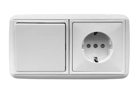 White plug with a white socket isolated on white background Stock Photos