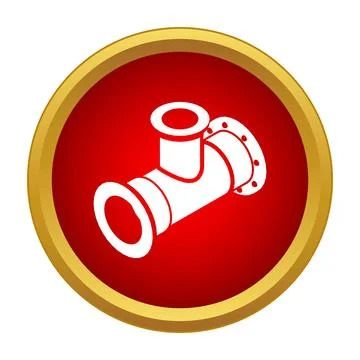 White plumbing pipe fitting icon on red circle Stock Illustration