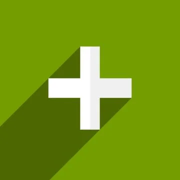 White plus, cross symbol with shadow on backdrop. Icon for medical, healthcar Stock Illustration