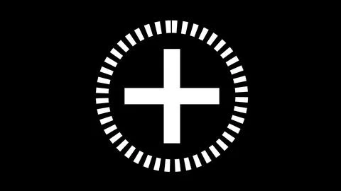 White plus sign in dashed circle on black background Stockillustratie