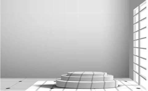 White podium and sunlight in the studio room Stock Illustration