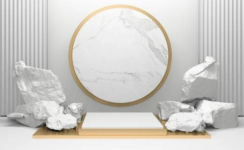 White podium on background abstract minimal style. 3D rendering Stock Illustration