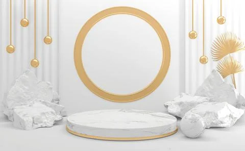 White podium on background abstract minimal style. 3D rendering Stock Illustration