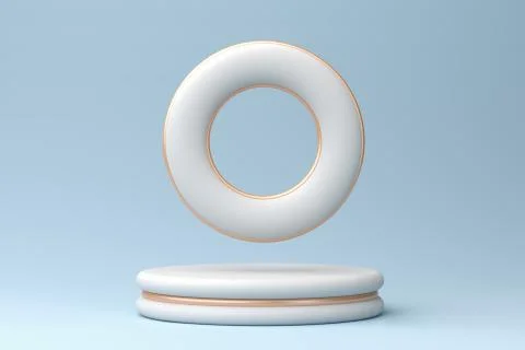 White podium with bronze inserts and a toroid on a pastel blue background, 3d Stock Illustration