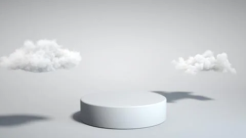 White podium with cloud on white background. Product display stand. Insert .. Stock Photos