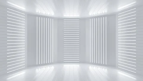 White podium decoration empty stage. Neon led lights lines room abstract ba.. 스톡 일러스트