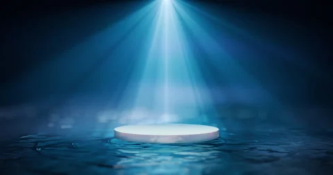 White podium hover above waves under god rays abstract background Stock Footage 279867267