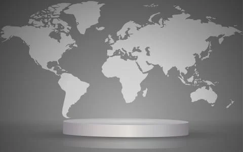 White podium with map world background in the studio room Stock Illustration