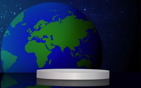 White podium with map world background in the studio room Stock Illustration