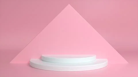 White podium on a pink abstract triangular background. Blank showcase mockup  Stock Illustration