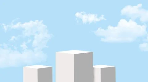 White podium for product display and advertising horizontal on blue sky wit.. Stock Illustration