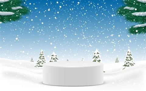 White podium on the snow in the forest Stock Illustration