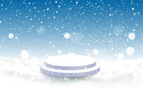 White podium with snowfall background Stock Illustration