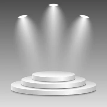 White podium with spotlights on a transparent background. The winner is in fi Stock Illustration