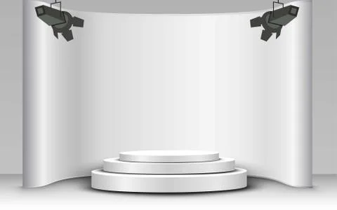 White podium with white background in studio room Stock Illustration