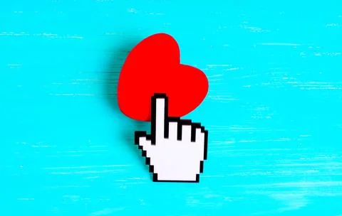White Pointer Cursor Shape Clicks Red Heart Stock Photos
