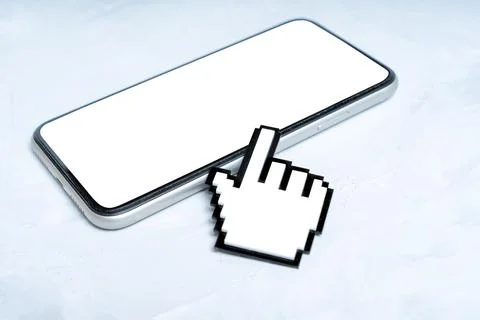 White Pointer Cursor Shape Touches a Smartphone Stock Photos
