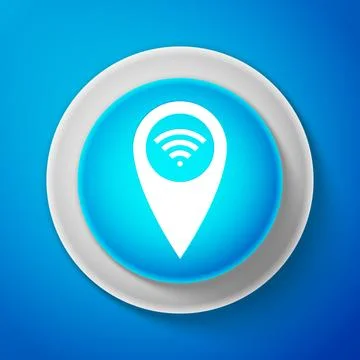 White Pointer map with wifi internet signal connection icon isolated on blue Stock Illustration