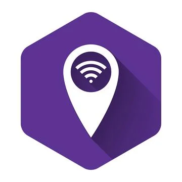 White Pointer map with wifi internet signal connection icon isolated with long 스톡 일러스트