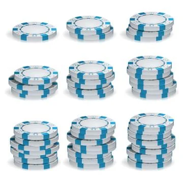 White Poker Chips Stacks Vector. 3D Set. Plastic Round Poker Gambling Chips Sign Stock Illustration