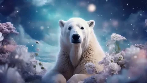 White polar bear lying in the falling snow. A short video of beautiful whit.. Stock Footage 255889936