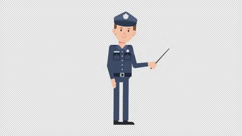 White Policeman Holding Pointer Stick Video stock 205045249