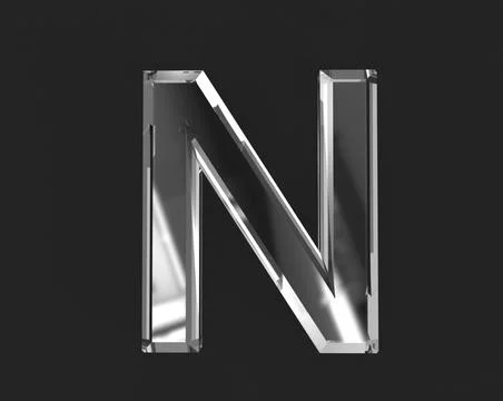 White polished reflective crystal font - letter N isolated on dark Stock-Illustration