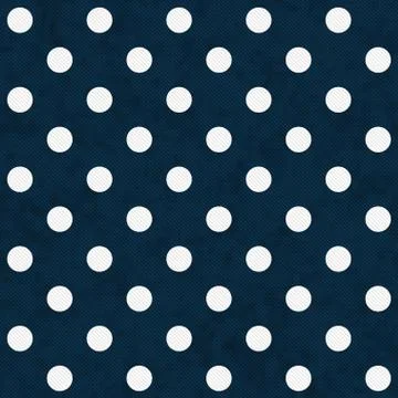 White polka dots on navy blue textured fabric background Stock Illustration