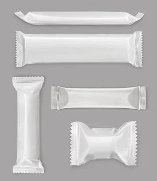 White polyethylene package, chocolate bar, vector mockup set Stock Illustration