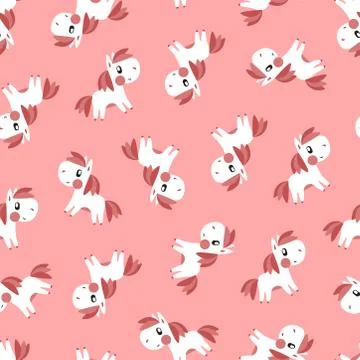 White pony pattern on pink background Stock Illustration