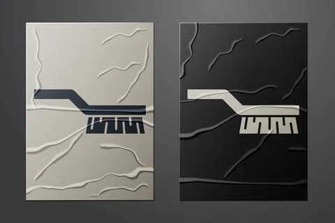 White Pool table brush icon isolated on crumpled paper background. Biliard table イラスト素材