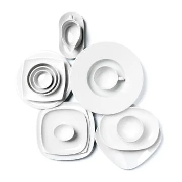 White porcelain dishes on a clean white background.. Stock Photos