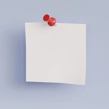 White Post-it Note with Thumbtack. Blank sheet attached to a red pushpin. 3.. Illustrazione stock