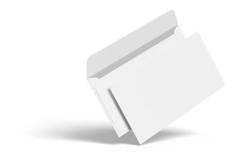 White postal DL envelopes isolated on white. 3D rendering illustration Stock Illustration