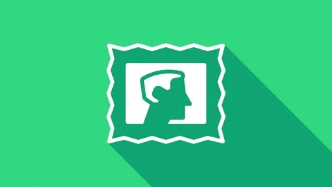 White Postal stamp icon isolated on green background. 4K Video motion graphic Stock Footage 147158295