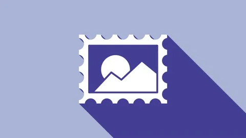 White Postal stamp icon isolated on purple background. 4K Video motion graphic Stock Footage 148296139