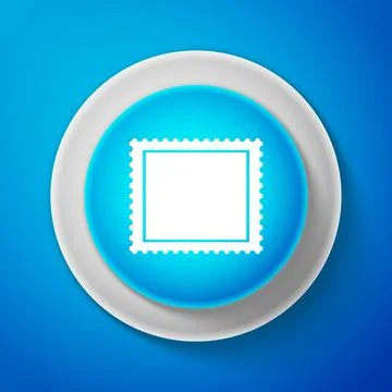 White Postal stamp icon isolated on blue background. Circle blue button with イラスト素材