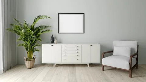 White poster on floor with blank frame mockup for you design Stockillustratie