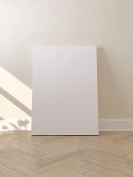 White poster on floor with blank frame mockup for you design Illustrazione stock