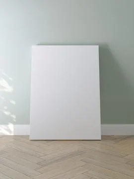 White poster on floor with blank frame mockup for you design Illustrazione stock