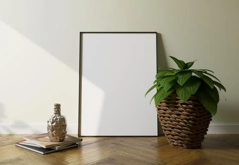 White poster on floor with blank frame mockup for you design Stock-Illustration