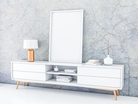 White poster Frame standing on the modern bureau in modern interior Illustrazione stock