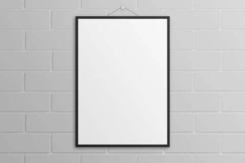 White poster mockup with black frame brick wall Stock-Illustration
