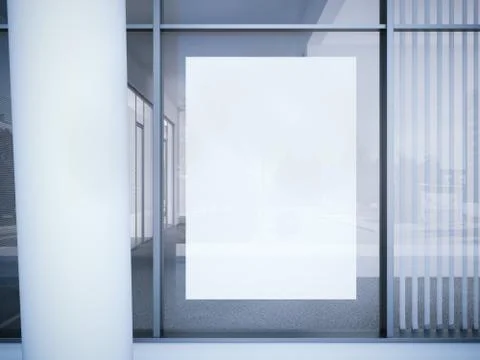 White poster on the office window. 3d rendering 스톡 일러스트