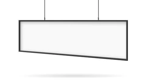 White poster or bilboard with black frame hanging on white wall Stock Illustration