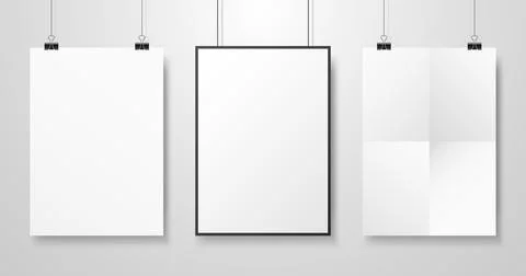 White posters mockup. Three different paper sheets with shadow. Photo blanks Stock Illustration