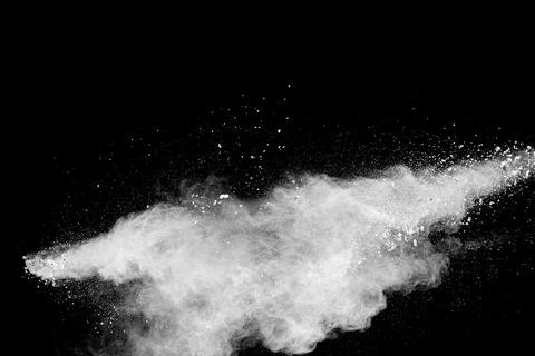 White powder explosion clouds.Freeze motion of white dust particles splash. 写真素材