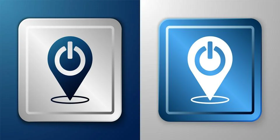 White Power button icon isolated on blue and grey background. Start sign. Silver Stock Illustration